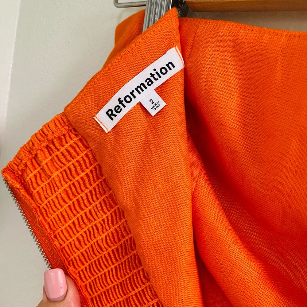 NWT Reformation Isles Linen Strapless Scalloped Mini Dress Orange size 2 - Picture 8 of 9